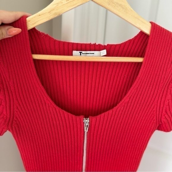 T by Alexander Wang Red Ribbed Knit Dress - Picture 6 of 8
